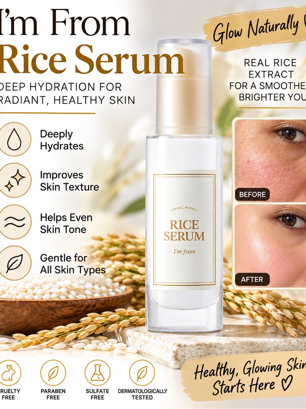 Rice Serum — Hydrating Rice Face Serum (Cream/Beige)